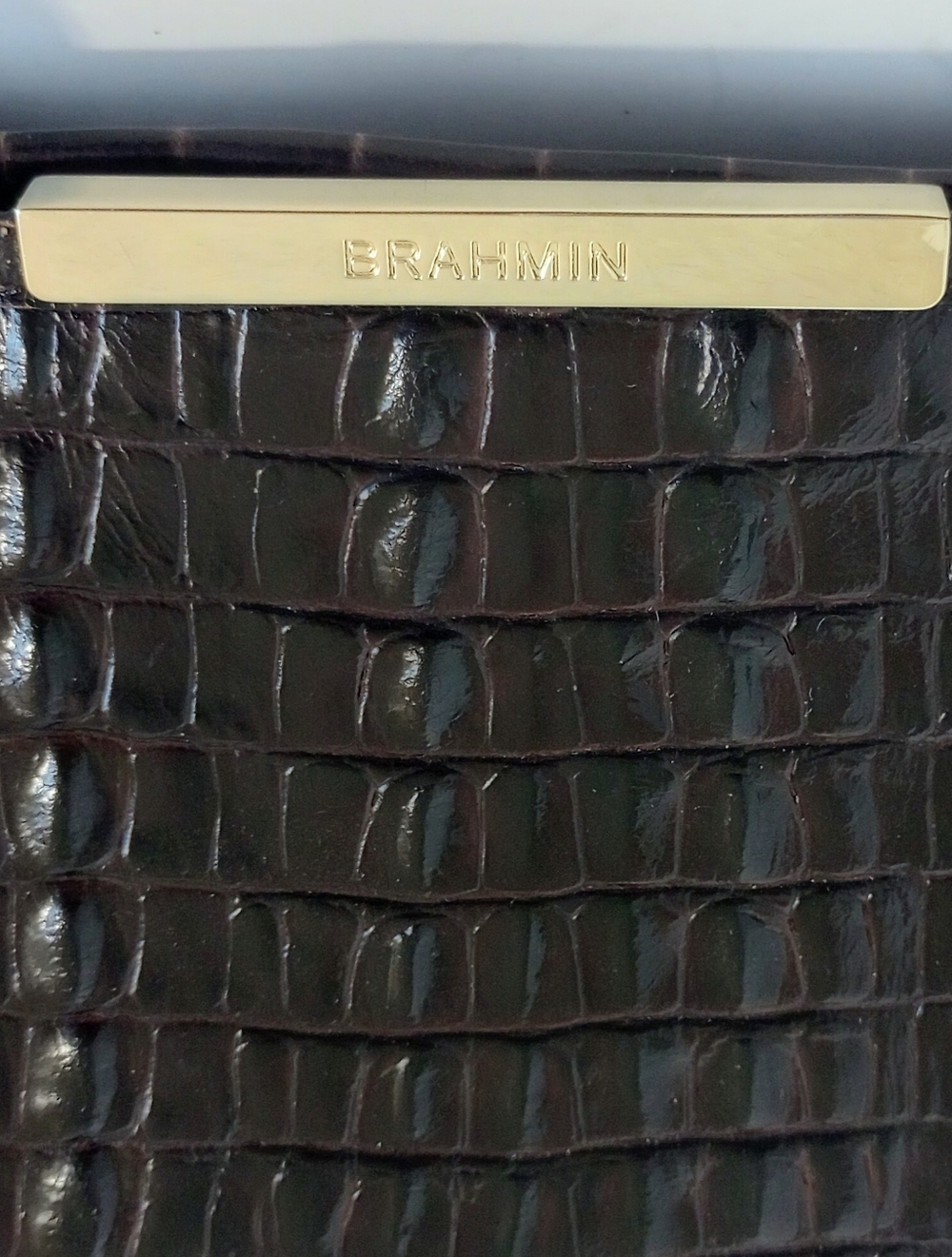 Brahmin Strada Anytime Croc Embossed Leather Tote In Caviar La Scala, Dark Brown - Picture 4 of 10